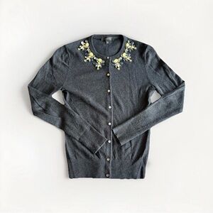 Ann Taylor Gray Beaded Knit Cardigan Sweater Crew Neck Wool Blend XS